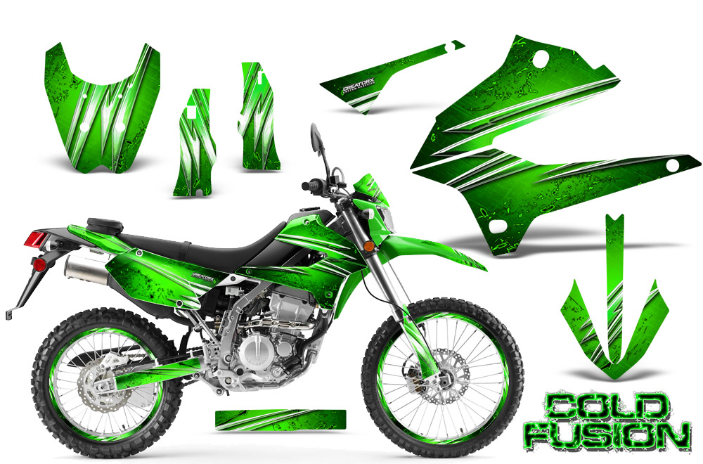 Kawasaki KLX DTRACK Graphics Kit Cold Fusion Green NP Rims